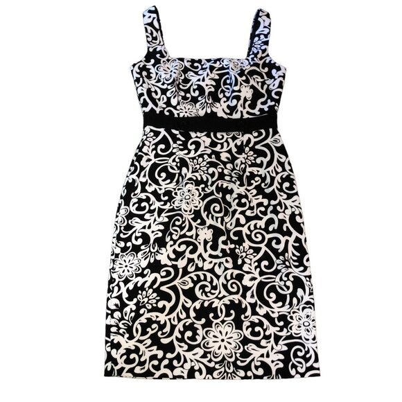 London Times Dresses & Skirts - BLACK WHITE PAISLEY SLEEVELESS SUMMER DRESS S 4 LONDON TIMES BODICE LINED WOMENS